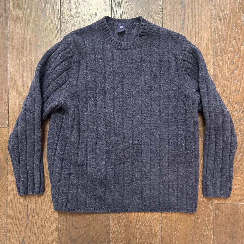 GAP Lamb's Wool Sweater Men's XL Blue Ribbed Knit Sweater Fits M/L